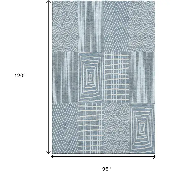 Denim Blue And Ivory Geometric Washable Area Rug With UV Protection Photo 8