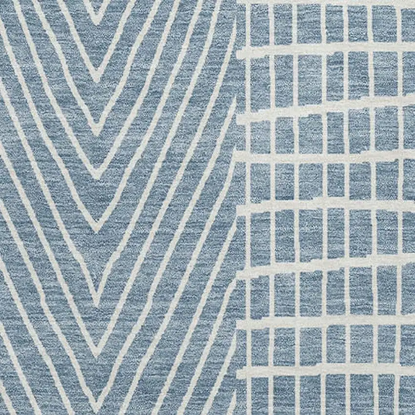 Denim Blue And Ivory Geometric Washable Area Rug With UV Protection Photo 2