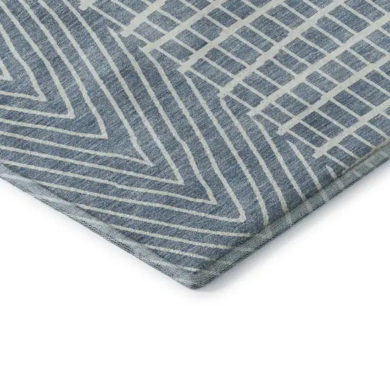 Denim Blue And Ivory Geometric Washable Area Rug With UV Protection Photo 7