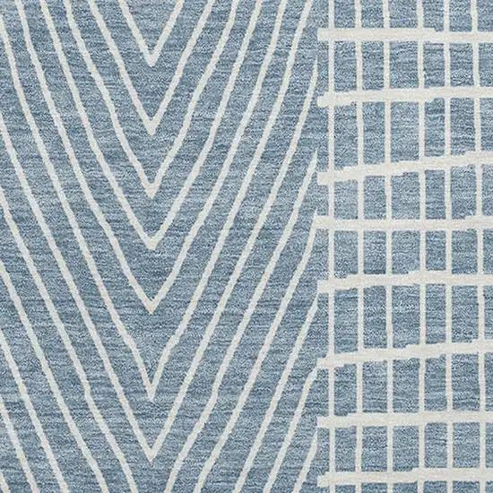 Denim Blue And Ivory Geometric Washable Area Rug With UV Protection Photo 2