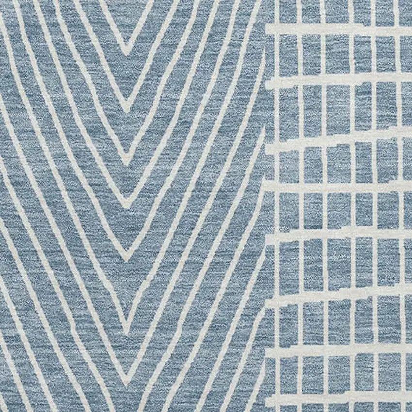 Denim Blue And Ivory Geometric Washable Area Rug With UV Protection Photo 2
