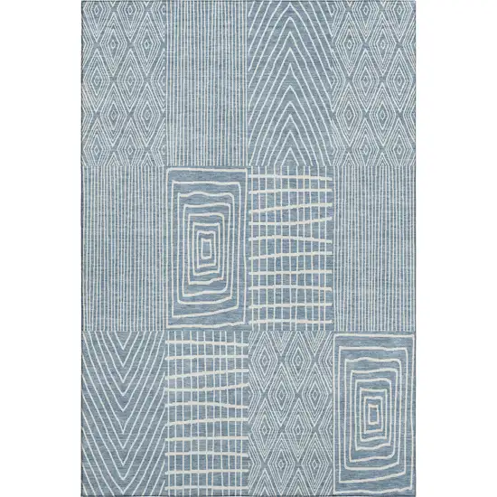 Denim Blue And Ivory Geometric Washable Area Rug With UV Protection Photo 1