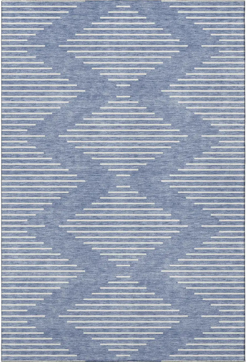 Denim Blue And Ivory Geometric Washable Area Rug With UV Protection Photo 3
