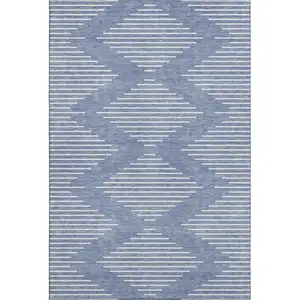 Photo of Denim Blue And Ivory Geometric Washable Area Rug With UV Protection