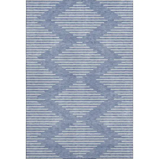 Denim Blue And Ivory Geometric Washable Area Rug With UV Protection Photo 1