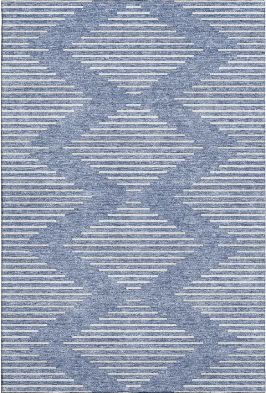 Denim Blue And Ivory Geometric Washable Area Rug With UV Protection Photo 1