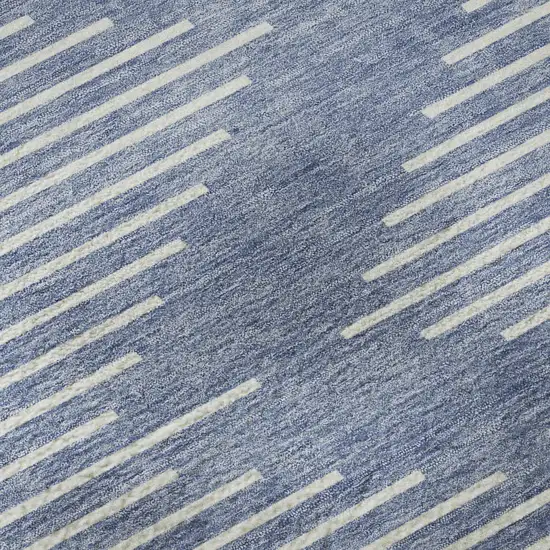 Denim Blue And Ivory Geometric Washable Area Rug With UV Protection Photo 9
