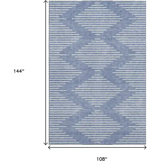 Denim Blue And Ivory Geometric Washable Area Rug With UV Protection Photo 6