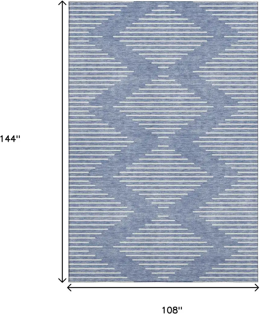 Denim Blue And Ivory Geometric Washable Area Rug With UV Protection Photo 6