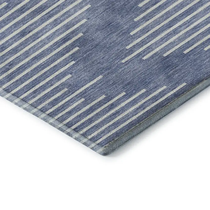Denim Blue And Ivory Geometric Washable Area Rug With UV Protection Photo 6