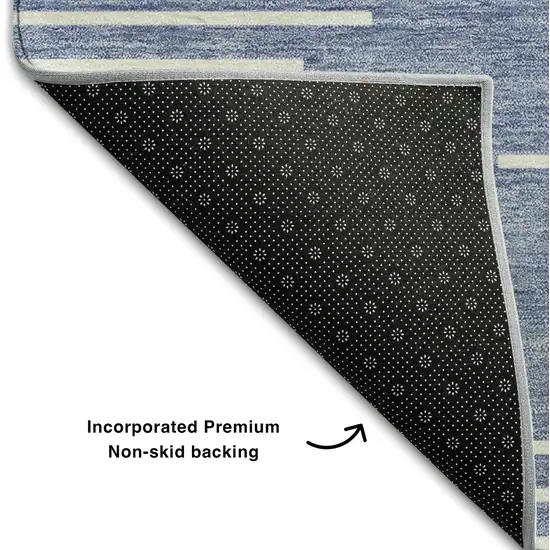 Denim Blue And Ivory Geometric Washable Area Rug With UV Protection Photo 5