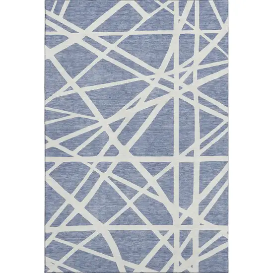 Denim Blue And Ivory Geometric Washable Area Rug With UV Protection Photo 1
