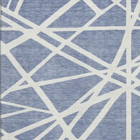 Denim Blue And Ivory Geometric Washable Area Rug With UV Protection Photo 2