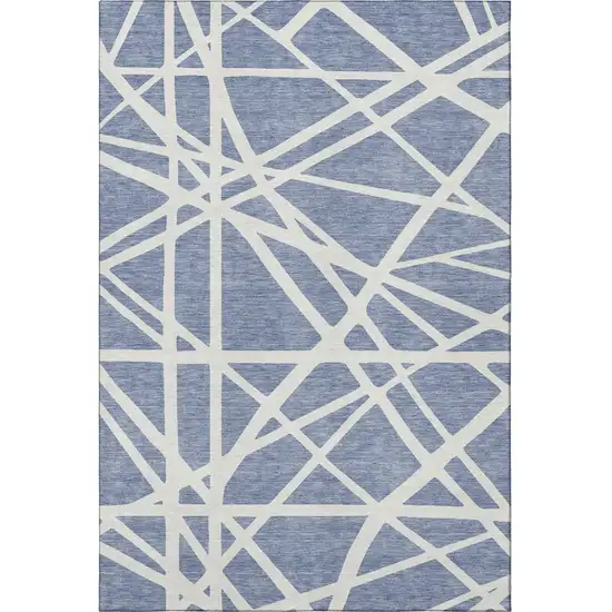 Denim Blue And Ivory Geometric Washable Area Rug With UV Protection Photo 3