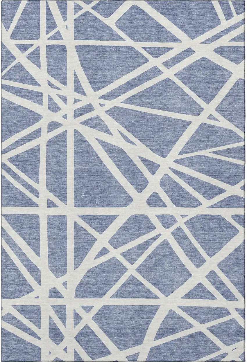 Denim Blue And Ivory Geometric Washable Area Rug With UV Protection Photo 3