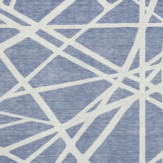 Denim Blue And Ivory Geometric Washable Area Rug With UV Protection Photo 2
