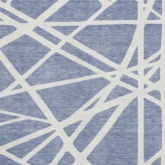 Denim Blue And Ivory Geometric Washable Area Rug With UV Protection Photo 2