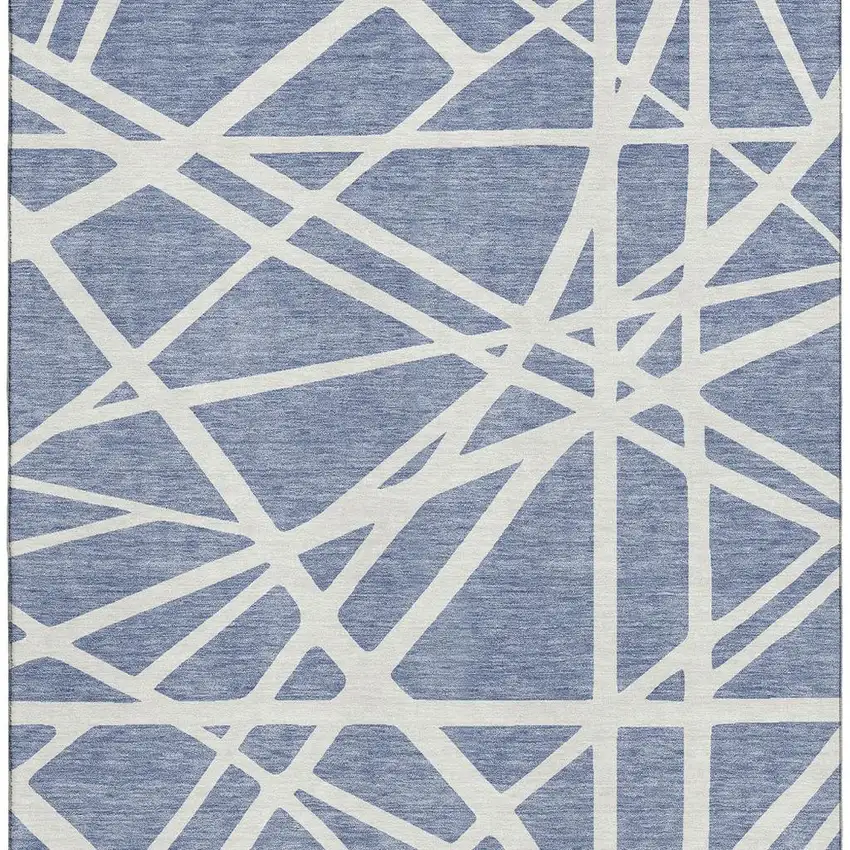 Denim Blue And Ivory Geometric Washable Area Rug With UV Protection Photo 3