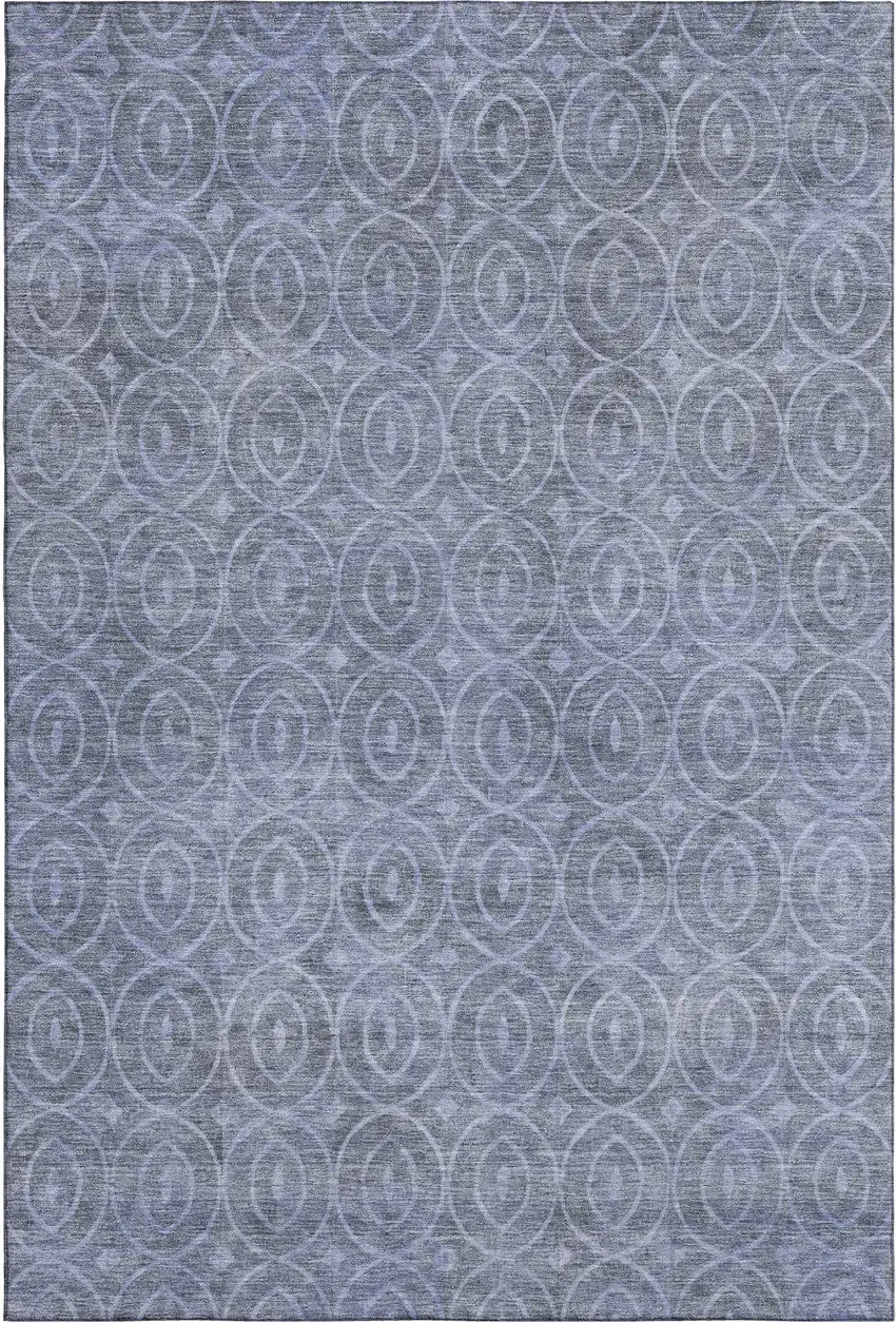 Denim Blue And Ivory Geometric Washable Area Rug With UV Protection Photo 1