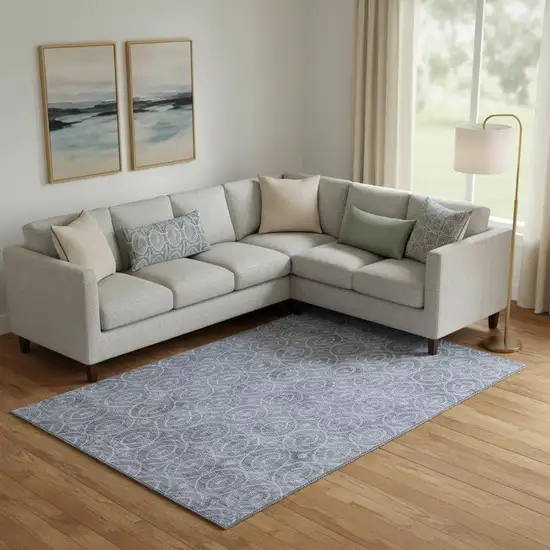 Denim Blue And Ivory Geometric Washable Area Rug With UV Protection Photo 2