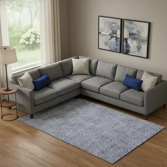 Denim Blue And Ivory Geometric Washable Area Rug With UV Protection Photo 2