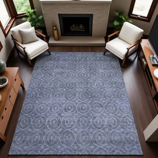 Denim Blue And Ivory Geometric Washable Area Rug With UV Protection Photo 5