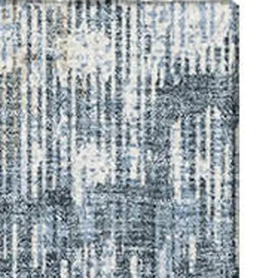 Denim Blue And Ivory Geometric Washable Area Rug With UV Protection Photo 4