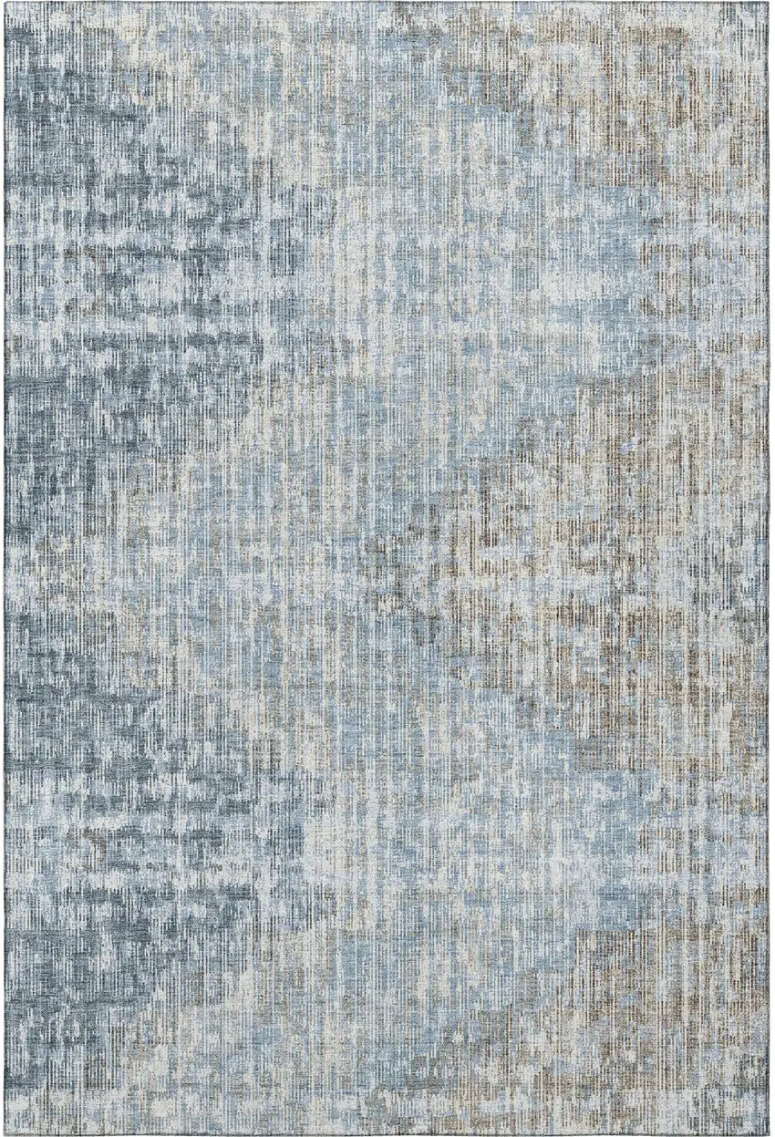 Denim Blue And Ivory Geometric Washable Area Rug With UV Protection Photo 4