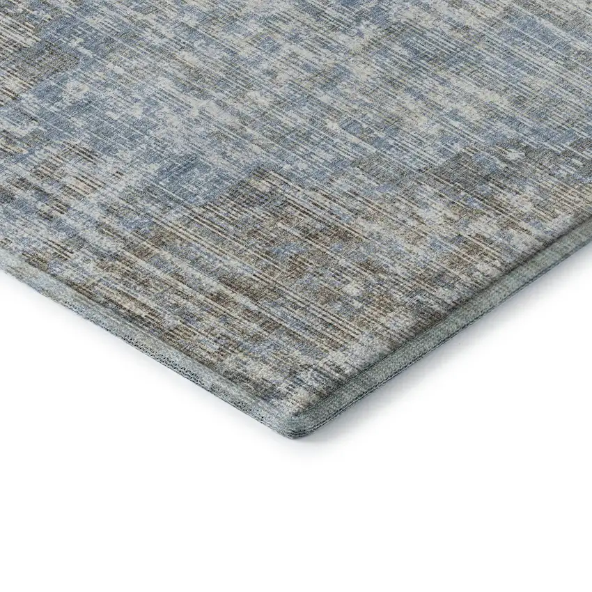Denim Blue And Ivory Geometric Washable Area Rug With UV Protection Photo 8