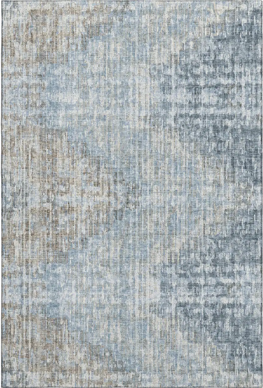 Denim Blue And Ivory Geometric Washable Area Rug With UV Protection Photo 1
