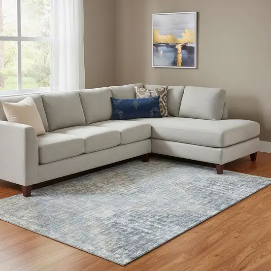 Denim Blue And Ivory Geometric Washable Area Rug With UV Protection Photo 2