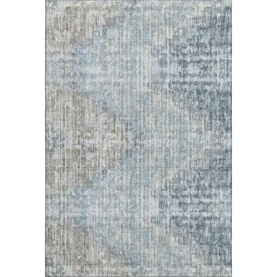 Denim Blue And Ivory Geometric Washable Area Rug With UV Protection Photo 1