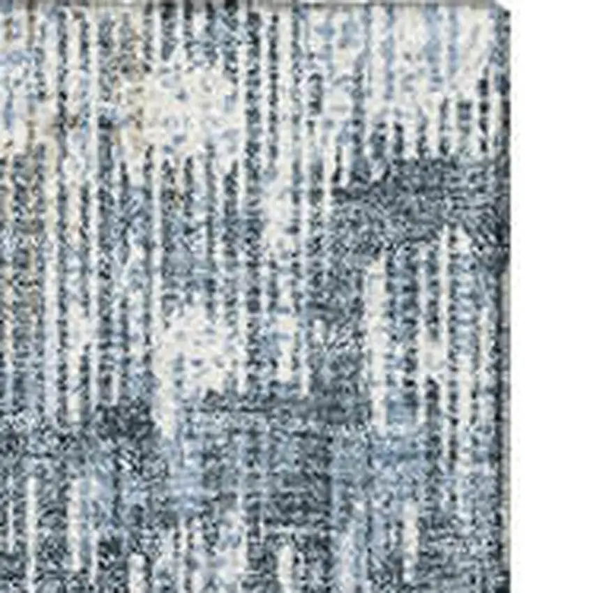 Denim Blue And Ivory Geometric Washable Area Rug With UV Protection Photo 3