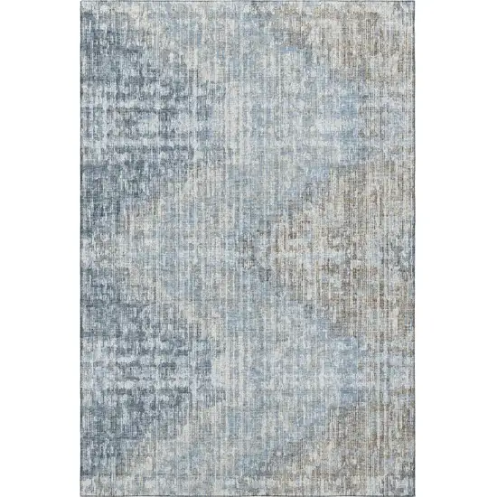 Denim Blue And Ivory Geometric Washable Area Rug With UV Protection Photo 4