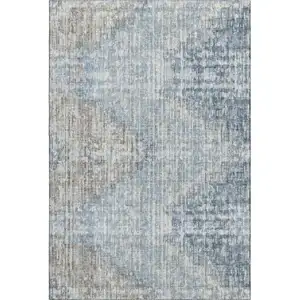 Photo of Denim Blue And Ivory Geometric Washable Area Rug With UV Protection
