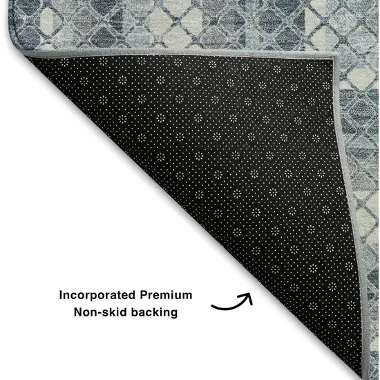 Denim Blue And Ivory Geometric Washable Area Rug With UV Protection Photo 7