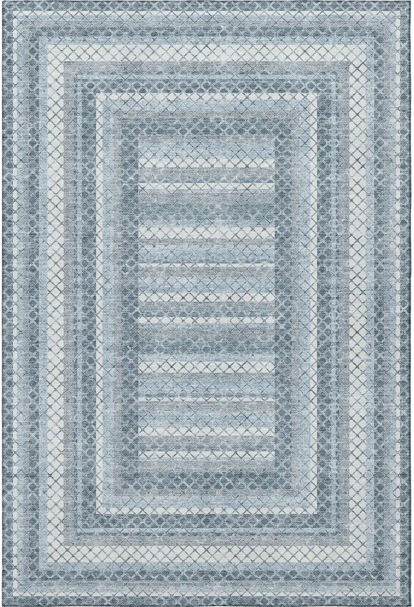 Denim Blue And Ivory Geometric Washable Area Rug With UV Protection Photo 4
