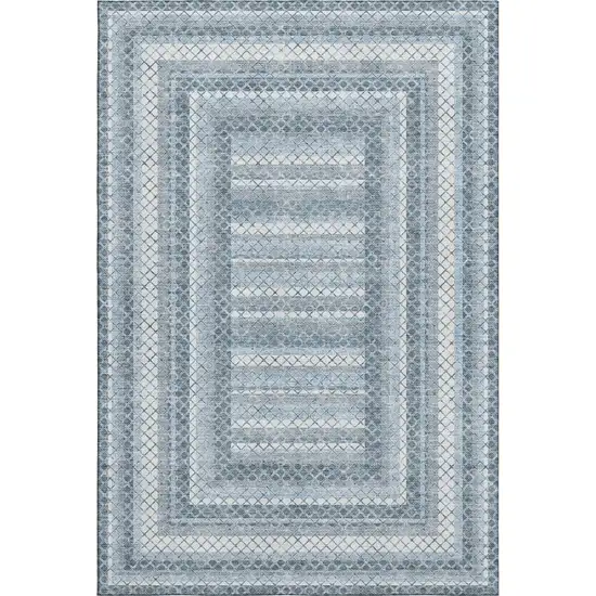 Denim Blue And Ivory Geometric Washable Area Rug With UV Protection Photo 1