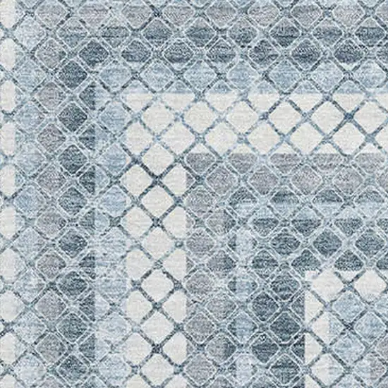 Denim Blue And Ivory Geometric Washable Area Rug With UV Protection Photo 3