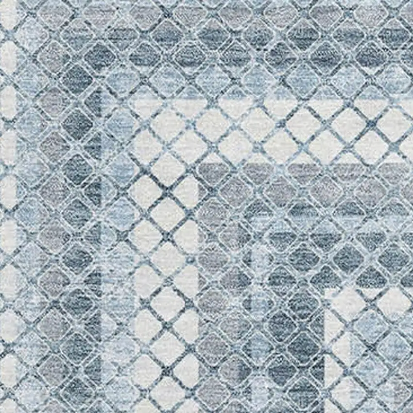 Denim Blue And Ivory Geometric Washable Area Rug With UV Protection Photo 3
