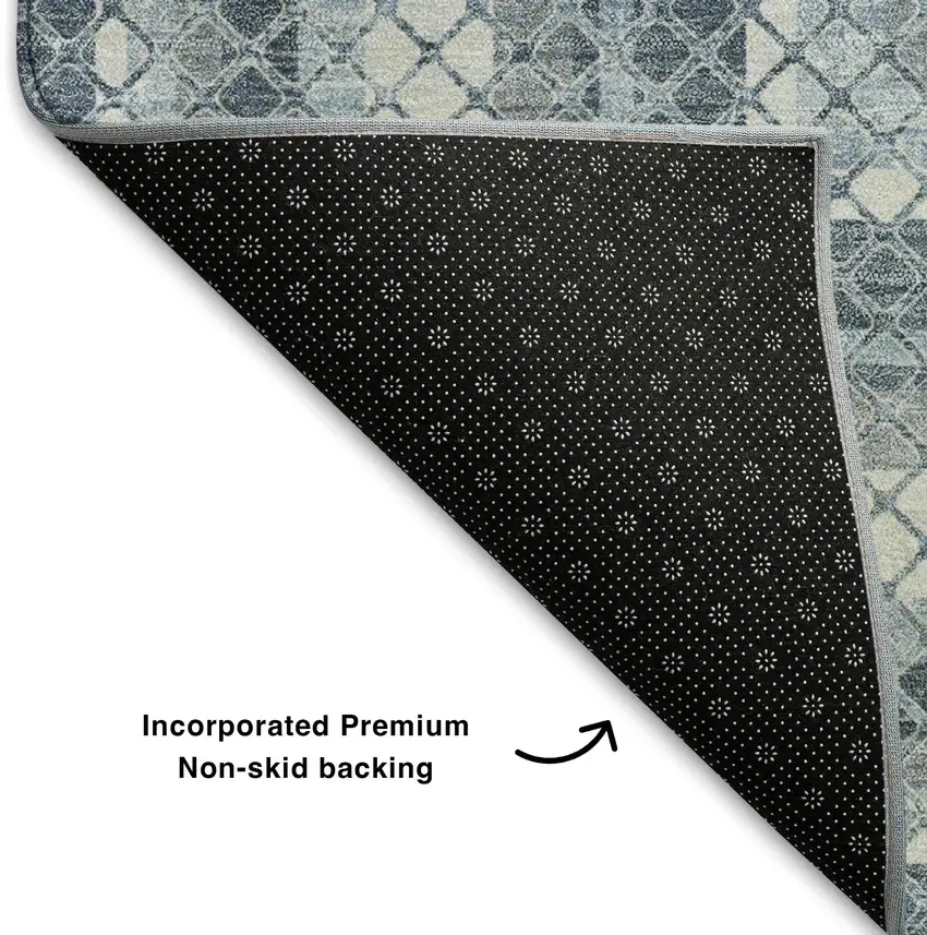 Denim Blue And Ivory Geometric Washable Area Rug With UV Protection Photo 7