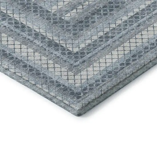 Denim Blue And Ivory Geometric Washable Area Rug With UV Protection Photo 8