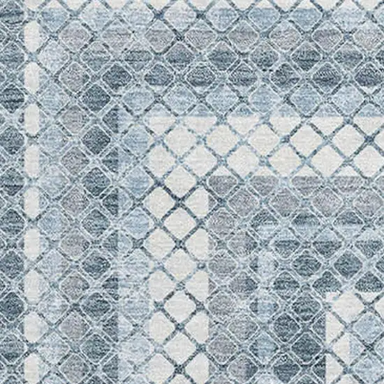Denim Blue And Ivory Geometric Washable Area Rug With UV Protection Photo 3