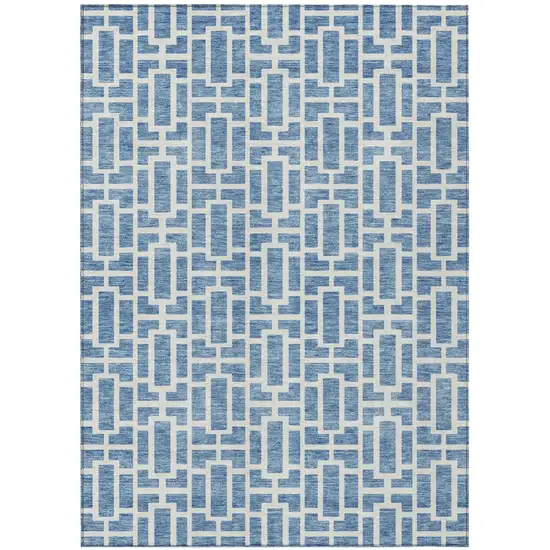 Denim Blue And Ivory Geometric Washable Indoor Outdoor Area Rug Photo 2