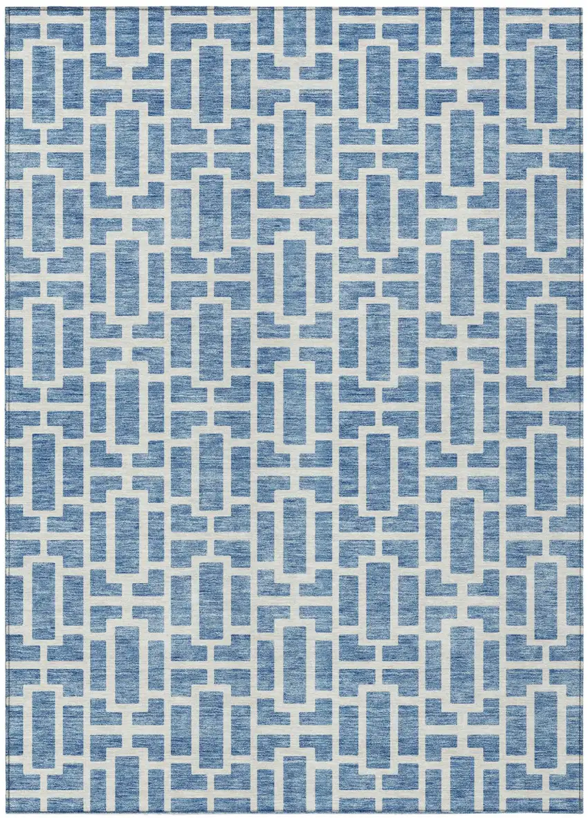Denim Blue And Ivory Geometric Washable Indoor Outdoor Area Rug Photo 2
