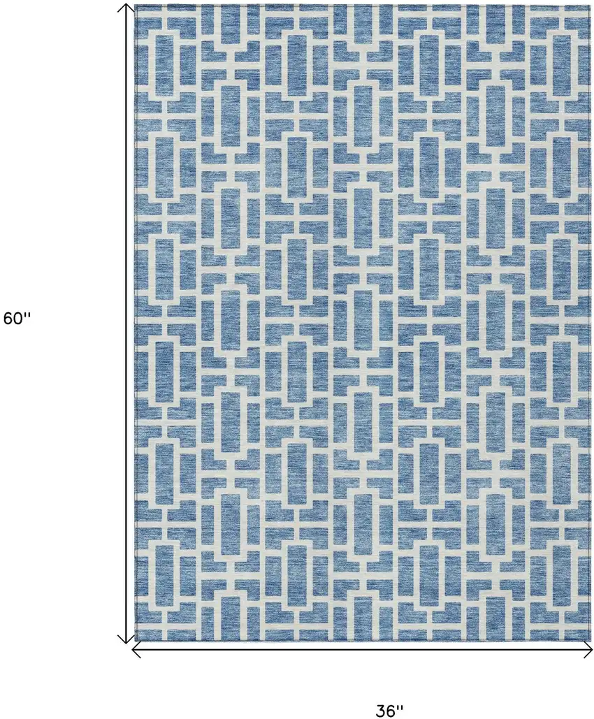 Denim Blue And Ivory Geometric Washable Indoor Outdoor Area Rug Photo 7