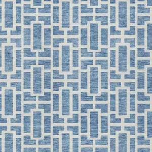 Photo of Denim Blue And Ivory Geometric Washable Indoor Outdoor Area Rug