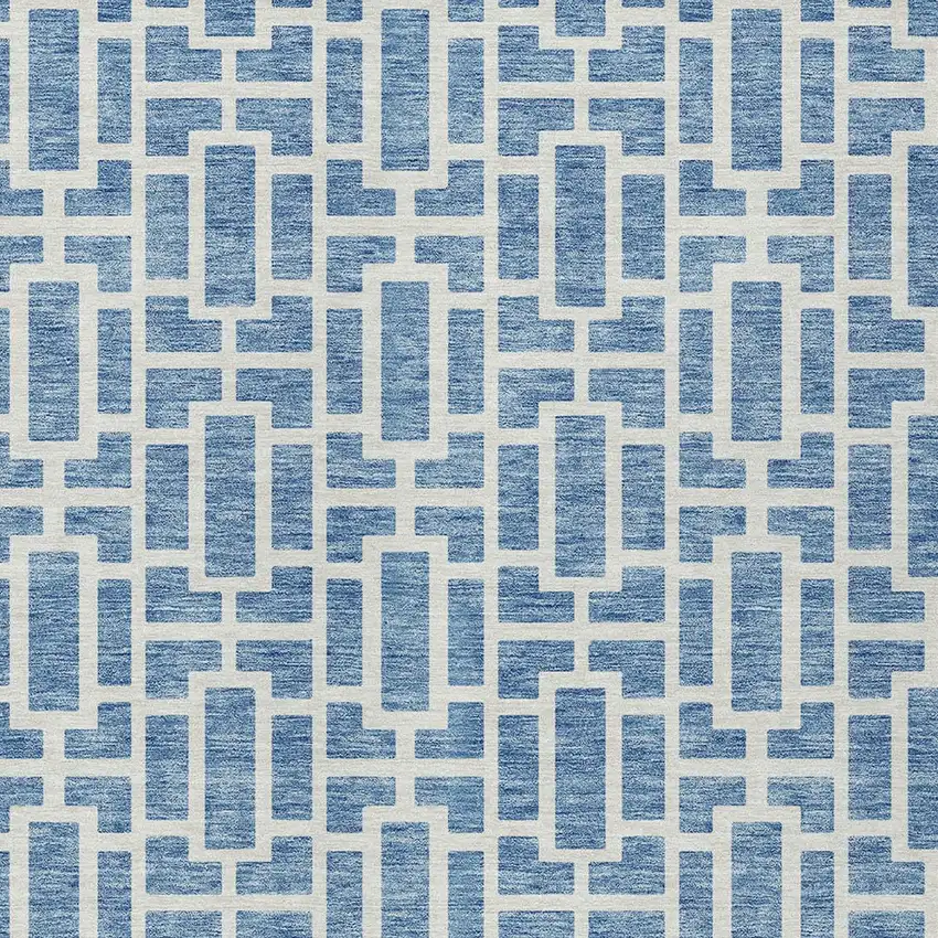 Denim Blue And Ivory Geometric Washable Indoor Outdoor Area Rug Photo 6