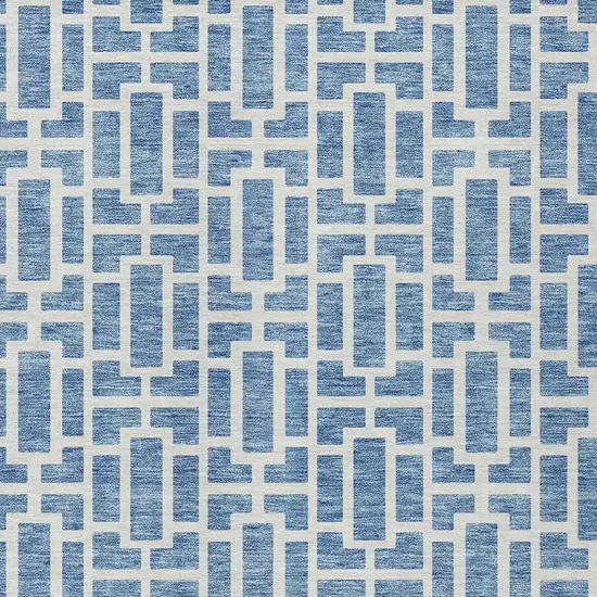 Denim Blue And Ivory Geometric Washable Indoor Outdoor Area Rug Photo 5