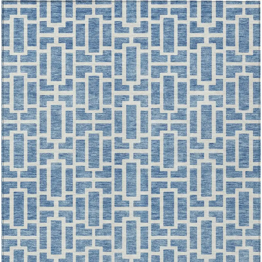 Denim Blue And Ivory Geometric Washable Indoor Outdoor Area Rug Photo 7
